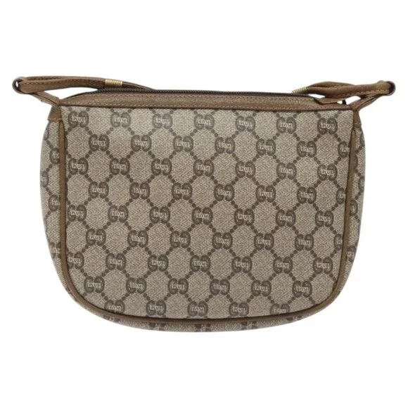 GUCCI GG Plus Supreme Shoulder Bag PVC Beige Auth